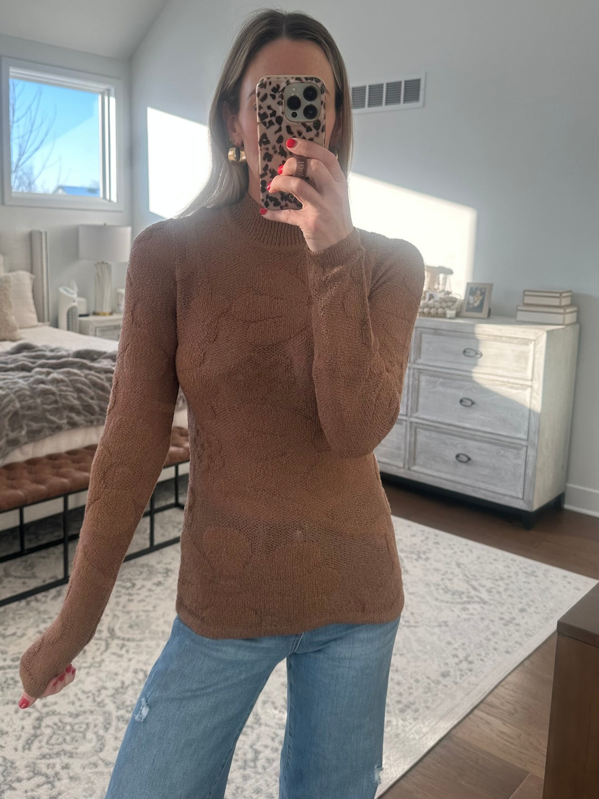 Brown Floral Long Sleeve Top