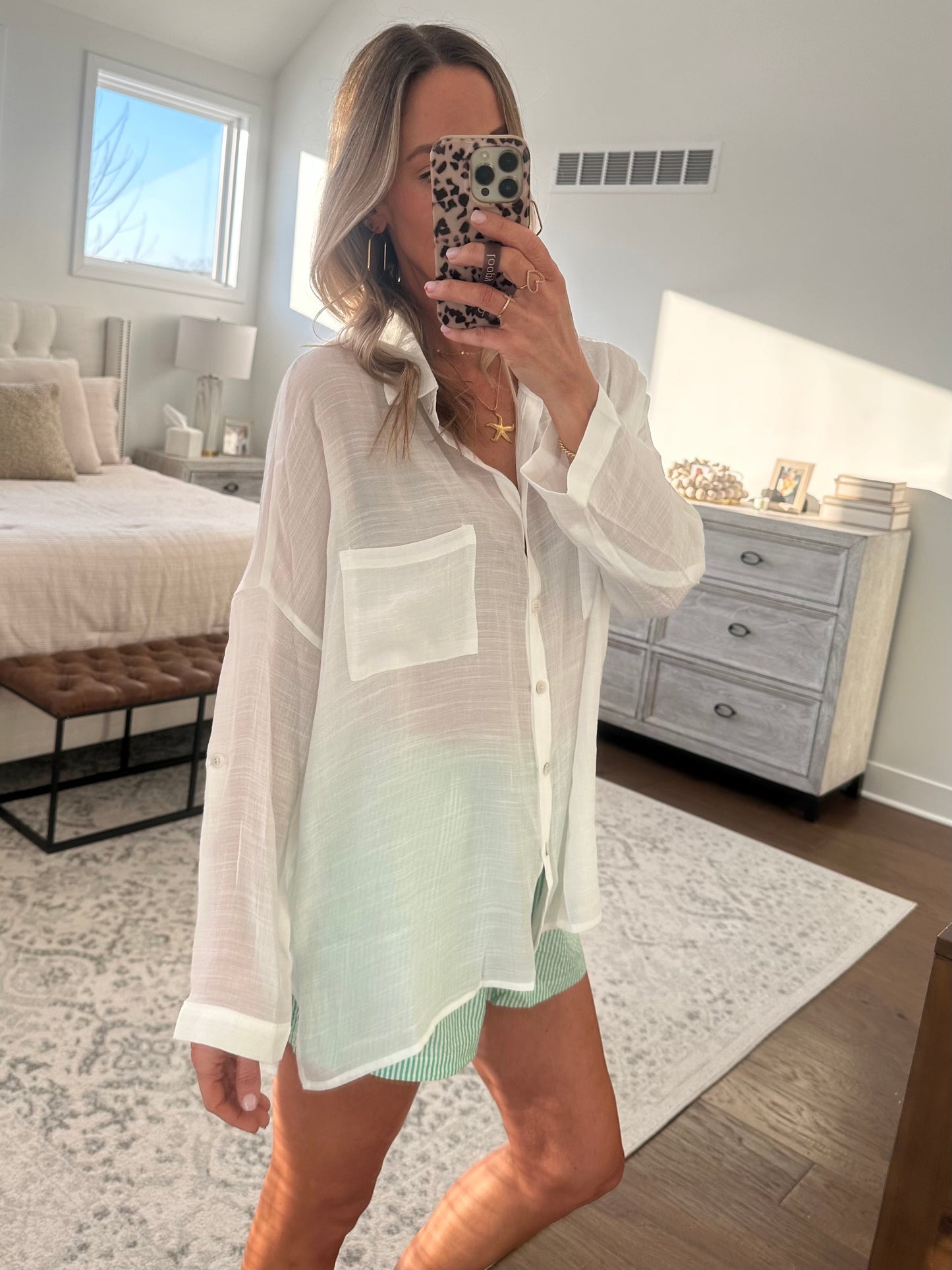 White Gauze Button Down