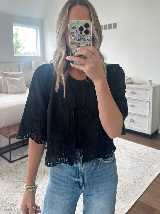 Tie Front Blouse- Black
