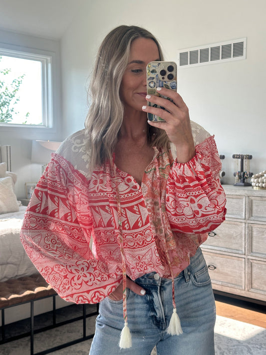 Red Printed Blouse