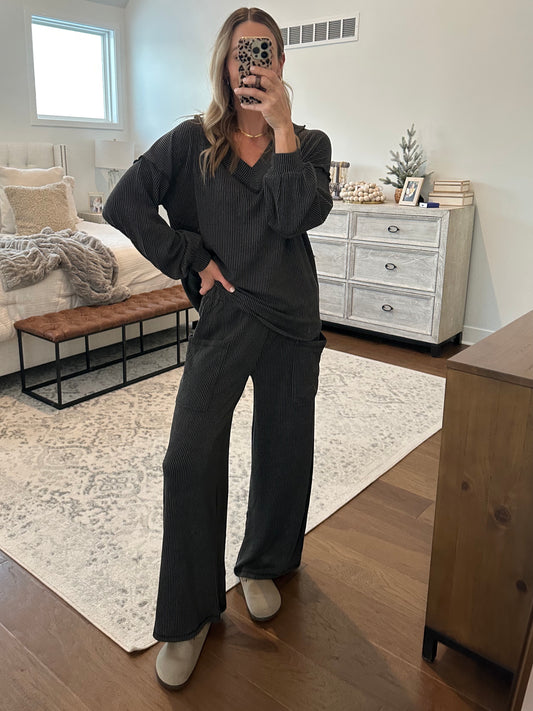 Ribbed Set- Charcoal