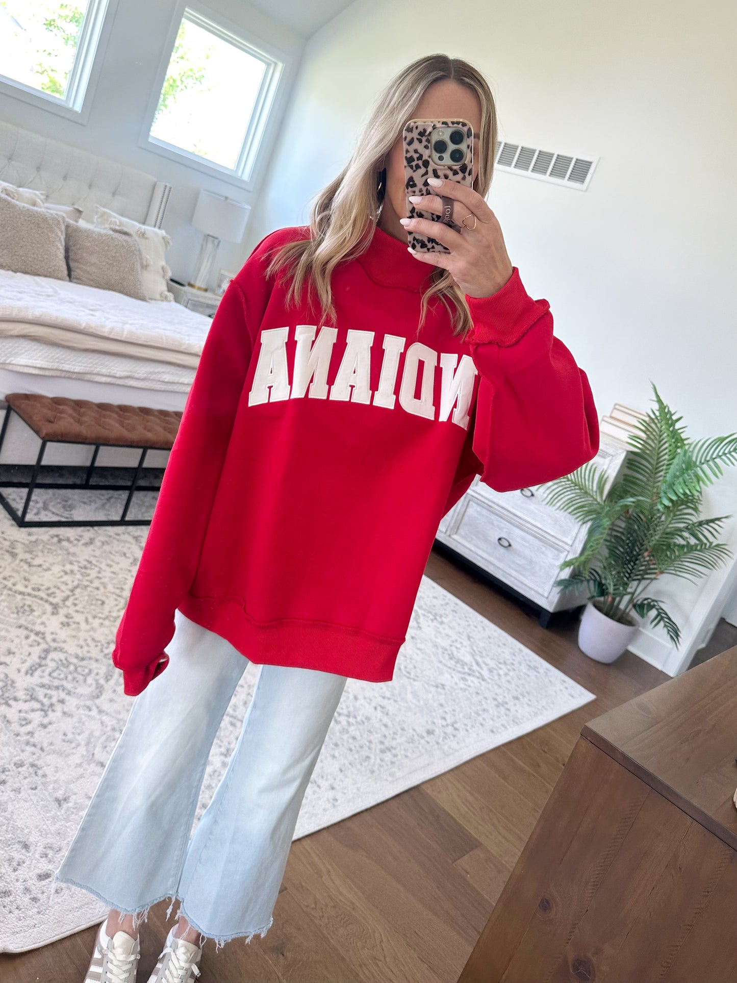 Red Indiana Mock Neck Sweatshirt
