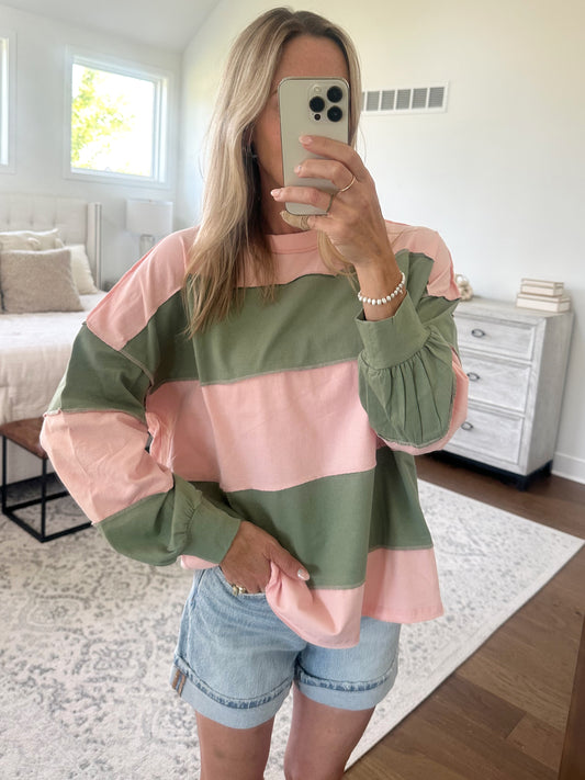 Contrast Pullover- Pink/Lime
