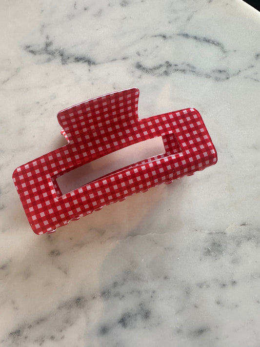 Gingham Claw Clip- Red