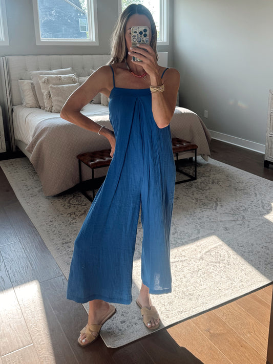 Wide Leg Jumpsuit- Cobalt