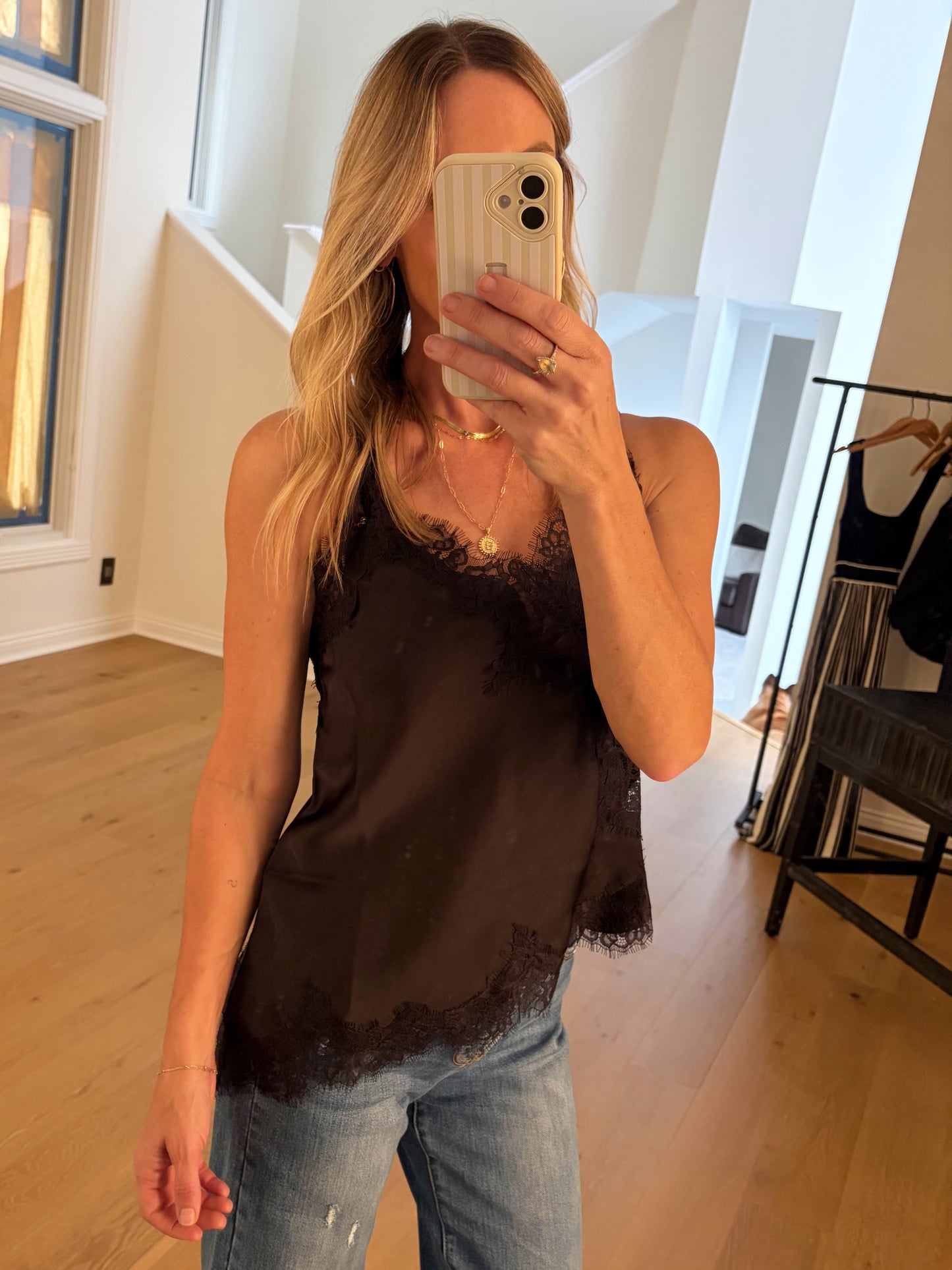 Lace Trim Tank- Black