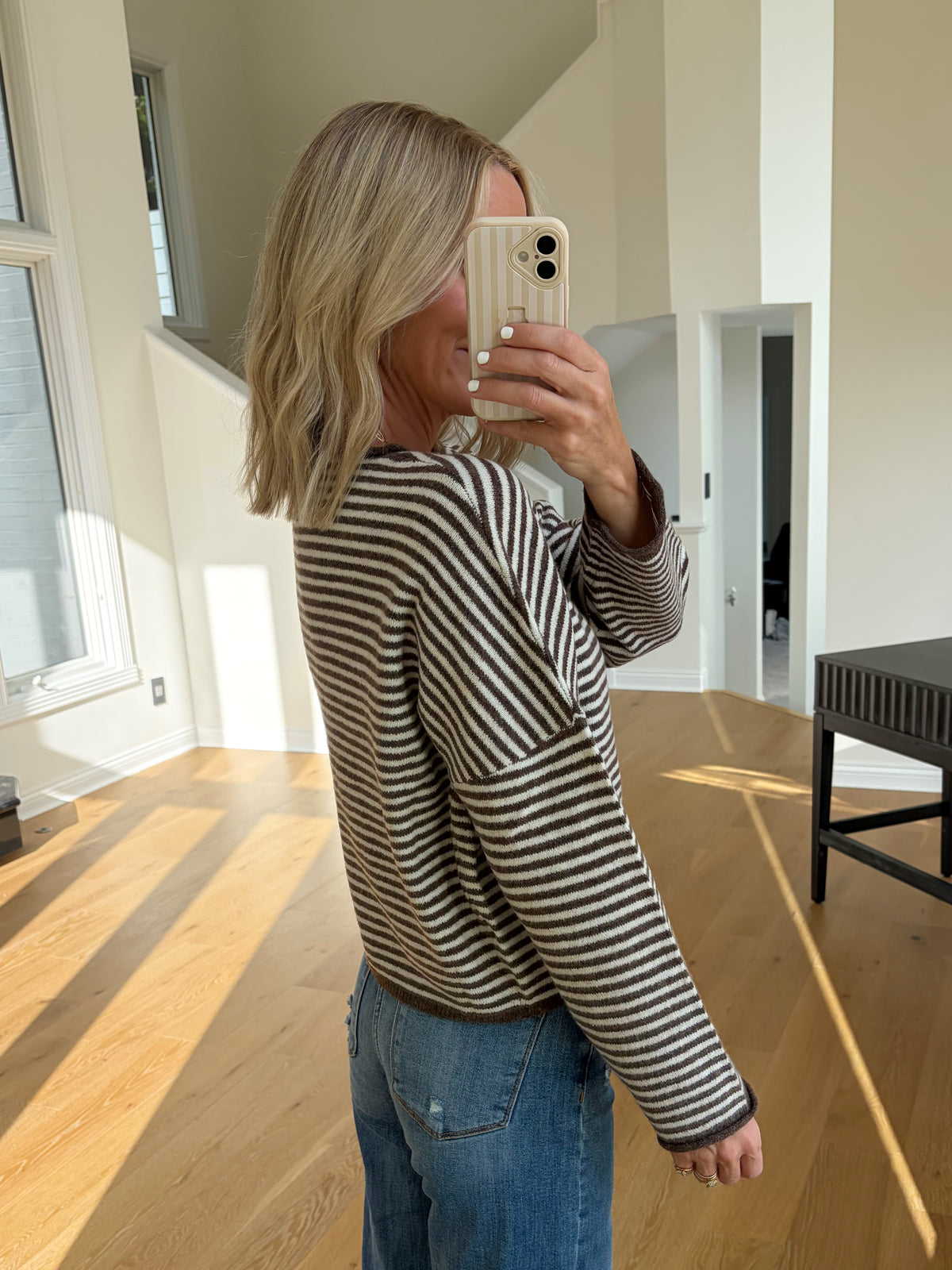Soft Striped Cardi- Brown