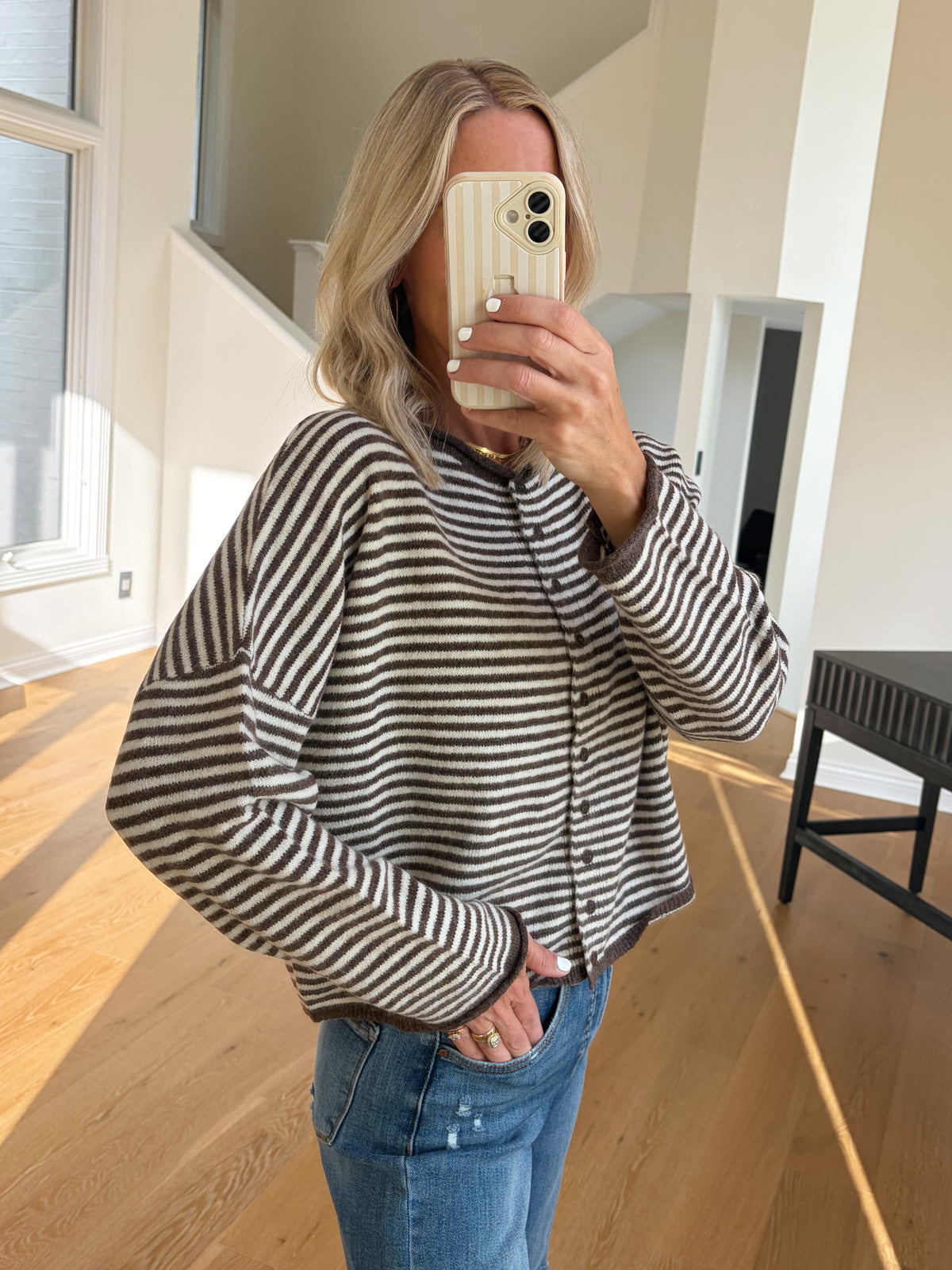 Soft Striped Cardi- Brown