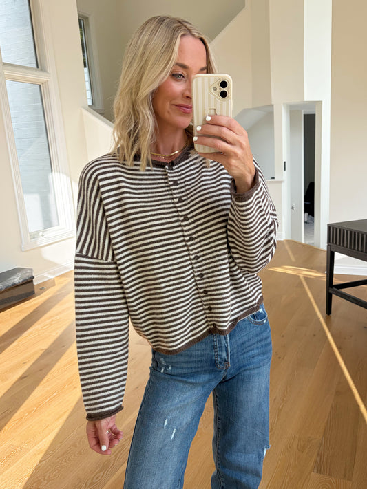 Soft Striped Cardi- Brown