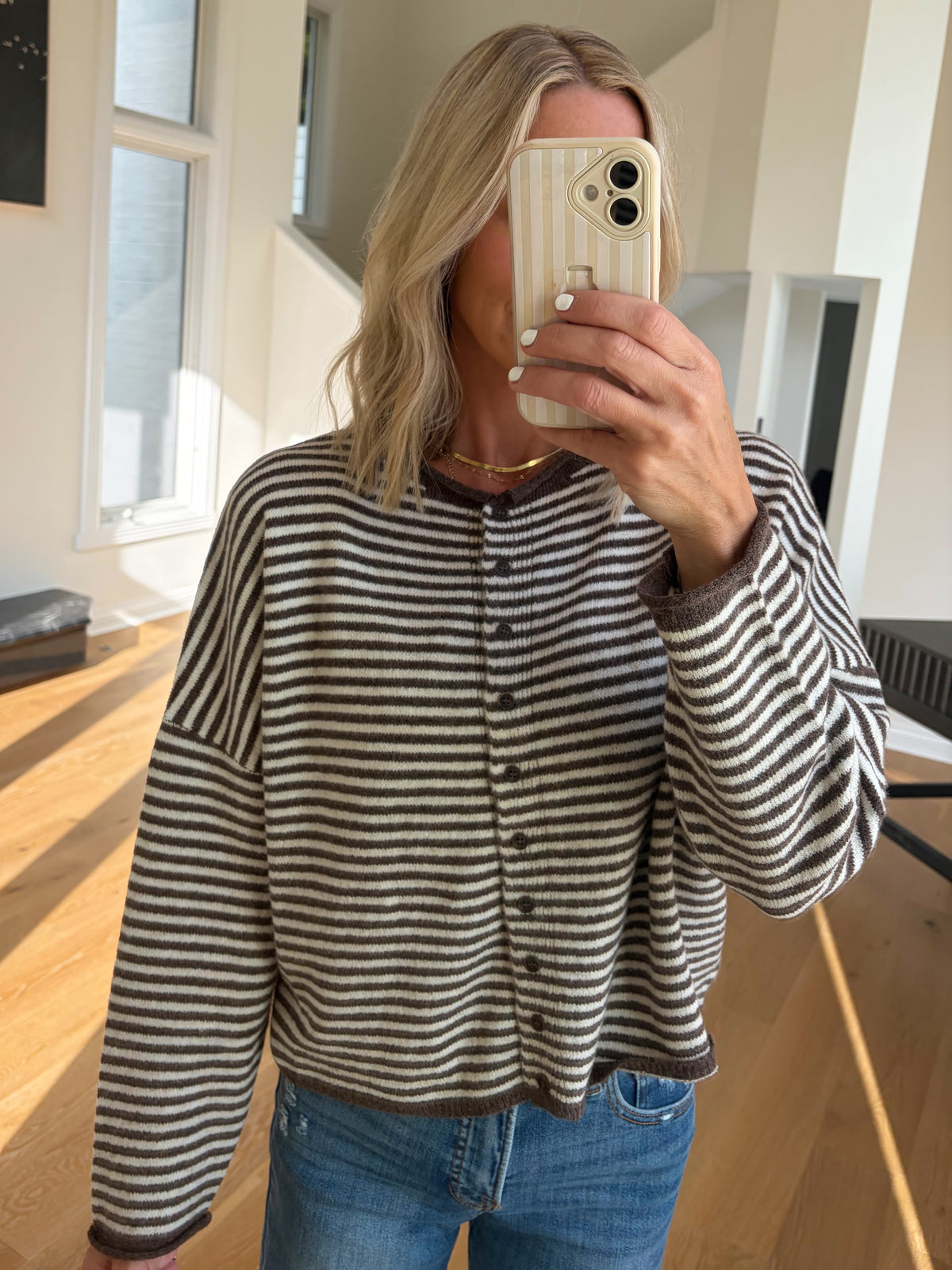Soft Striped Cardi- Brown
