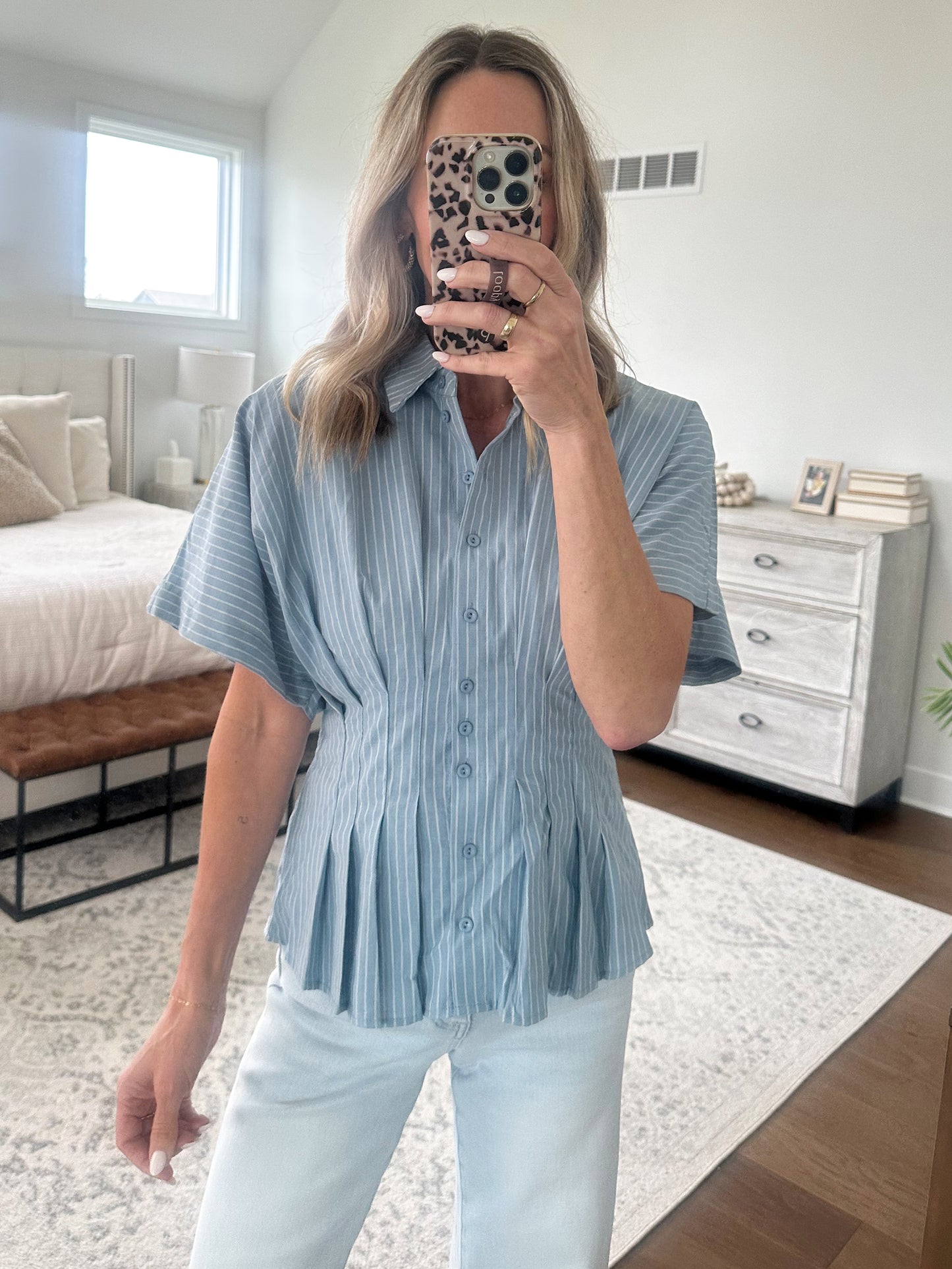 Pintuck Blouse- Blue