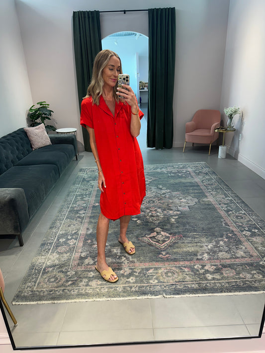 Shirt Dress- Red