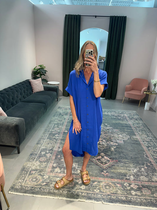 Shirt Dress- Cobalt
