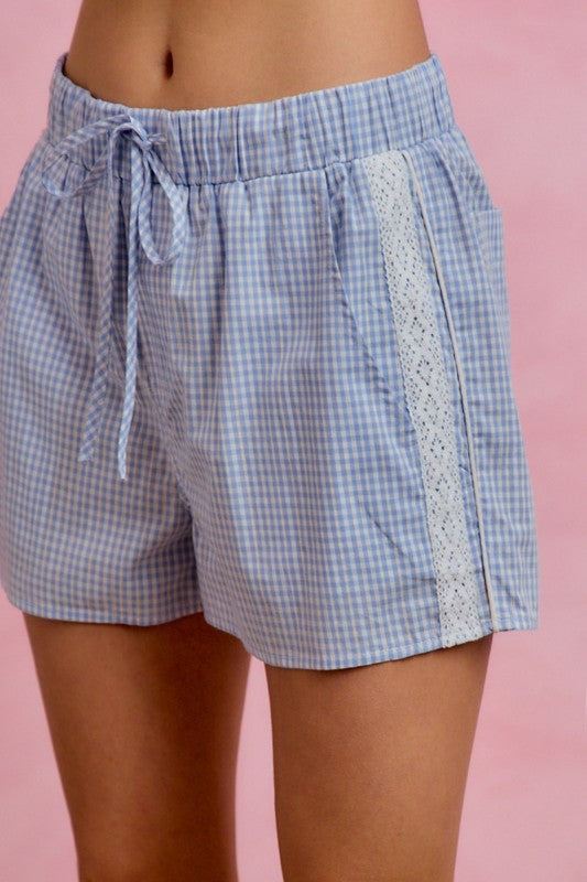 Gingham Track Shorts- Blue