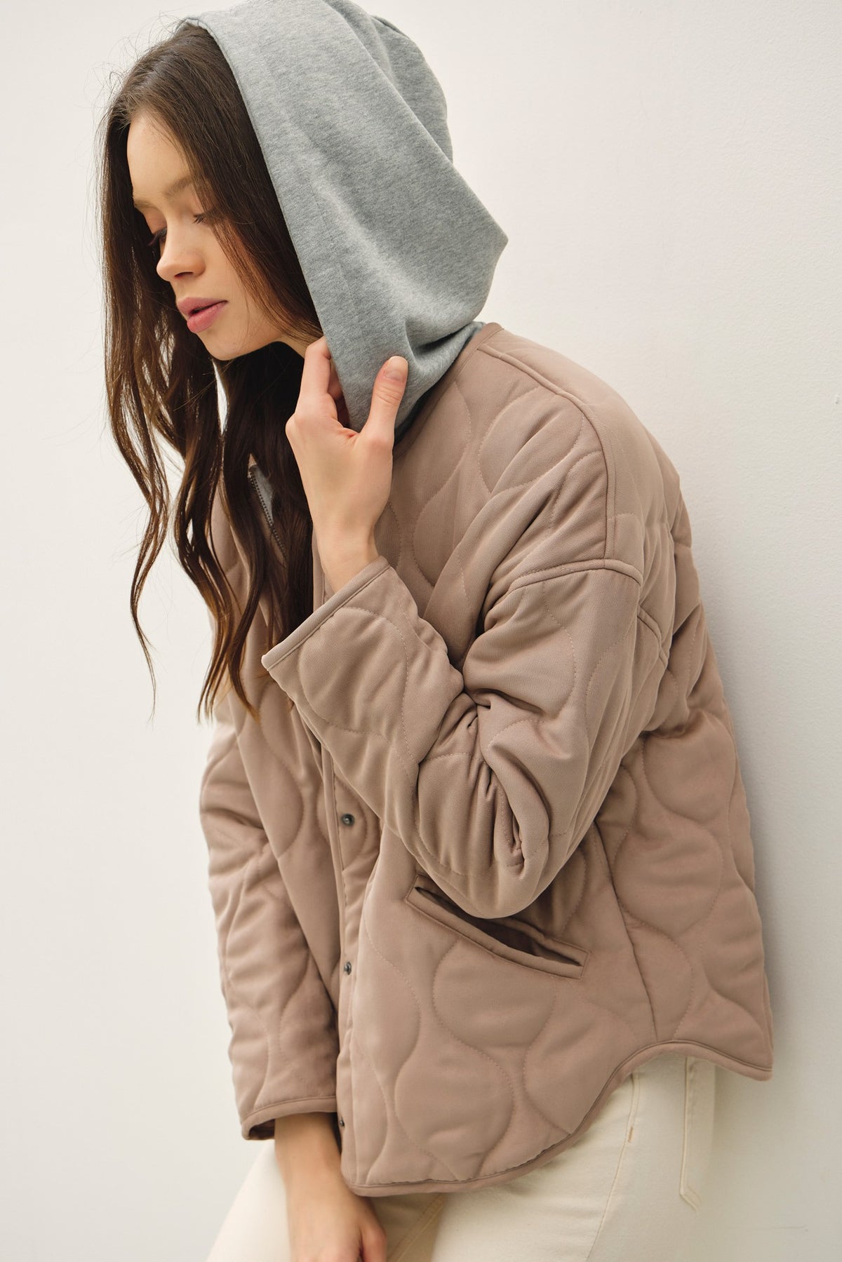 Hooded Jacket in Mocha/Grey